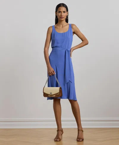 Ralph Lauren Women's Belted Crepe Sleeveless Dress In Soft Lazuli