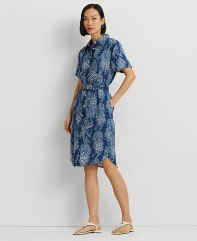 Lauren Ralph Lauren Women's Belted Floral Shirt Dress, Regular & Petite In Blue