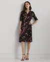 Ralph Lauren Floral-print Belted Dress In Navy Multi