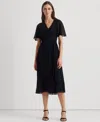 Ralph Lauren Women's Self-belt Roll-tab Sleeve Surplice Crepe Dress In Lighthouse Navy