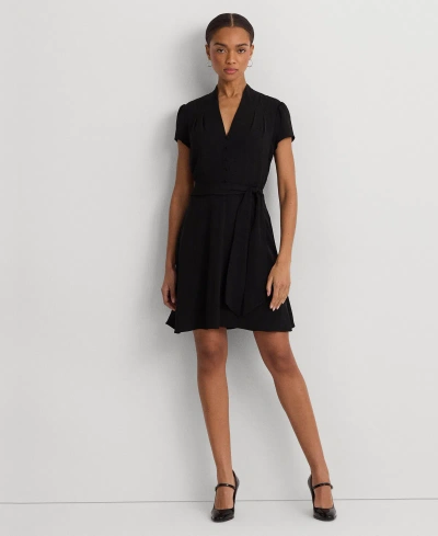 Lauren Ralph Lauren Women's Belted Georgette Short-sleeve Dress In Black