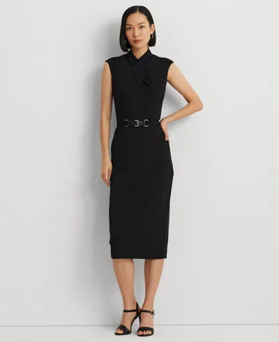 Lauren Ralph Lauren Women's Belted Jersey Mockneck Dress In Black