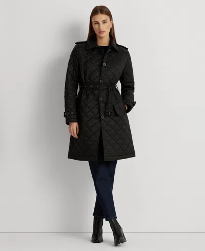 Ralph Lauren Women's Belted Velboa-lined Quilted Trench Coat In Black