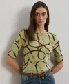 Ralph Lauren Belting-print Cotton-blend Boatneck Tee In Green Multi