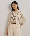 Ralph Lauren Belting-print Cotton-blend Cardigan In Cream Multi