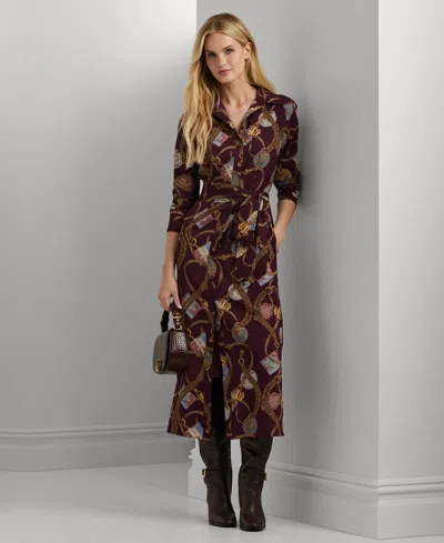 Ralph Lauren Petite Belting-print Shirtdress In Red