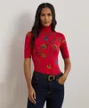 Ralph Lauren Women's Belting-print Stretch Jersey Turtleneck In Red Multi
