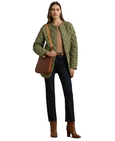 Ralph Lauren Women's Button-front Collarless Coat In Sage Green