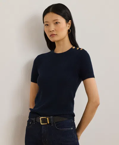 Ralph Lauren Women's Button-trim Cotton Short-sleeve Sweater In Lauren Navy
