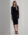 Ralph Lauren Button-trim Rib-knit Cotton-blend Dress In Lauren Navy