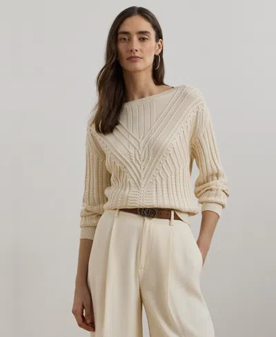 RALPH LAUREN WOMEN'S CABLE-KNIT COTTON-BLEND BOATNECK SWEATER, REGULAR & PETITE