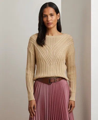 RALPH LAUREN WOMEN'S CABLE-KNIT COTTON-BLEND BOATNECK SWEATER, REGULAR & PETITE