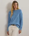 Ralph Lauren Cable-knit Cotton-blend Boatneck Sweater In Sky Blue