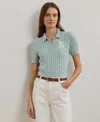 Ralph Lauren Plus Size Cable-knit Cotton Polo Sweater In Aqua Pearl