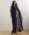 Ralph Lauren Women's Cape Georgette Gown In Navy