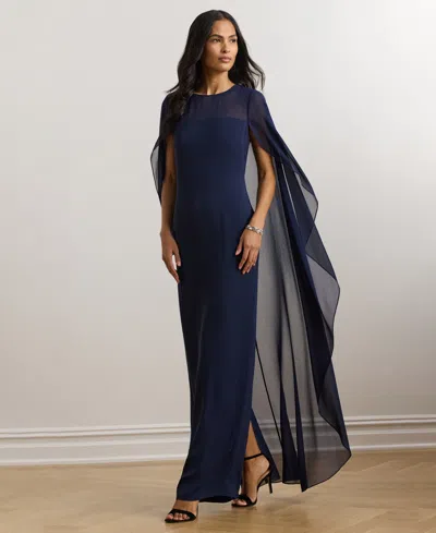Ralph Lauren Women's Cape Georgette Gown In Navy
