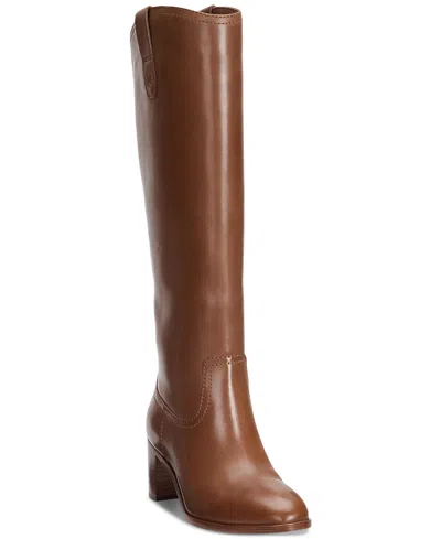 Ralph Lauren Carla Womens Leather Tall Knee-high Boots In Deep Saddle Tan
