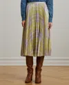 Ralph Lauren Checked Plaid Pleated Georgette Skirt In Green Multi
