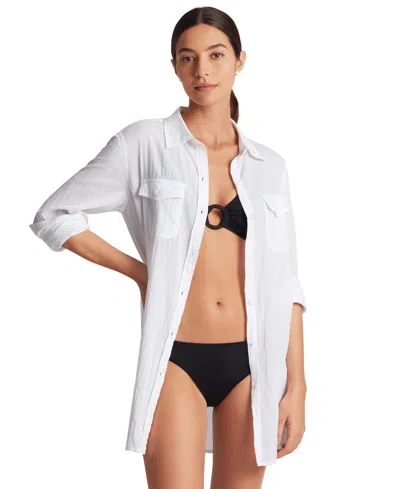 Ralph Lauren Women's Classic Camp Shirt Swim Cover-up In White