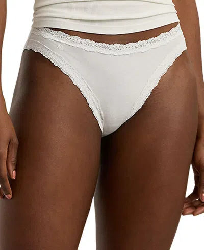 Lauren Ralph Lauren Women's Cotton & Lace Jersey Bikini Brief Underwear 4l0076 In Silky White