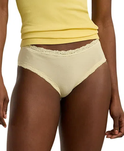 Lauren Ralph Lauren Women's Cotton & Lace Jersey Hipster Brief Underwear 4l0077 In Lemon Chiffon