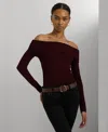Ralph Lauren Cotton-blend Off-the-shoulder Top In Pinot Noir