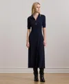 Ralph Lauren Tailored Collared Midi Dress In Lauren Navy,relic Gold