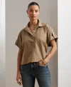 Ralph Lauren Women's Cotton-blend Short-sleeve Camp Shirt In Madison Tan