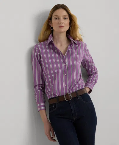 Lauren Ralph Lauren Women's Cotton Collared Striped Shirt, Regular & Petite In Purple/white/multi