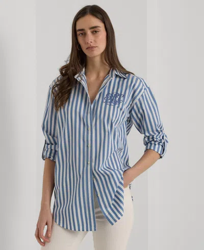 Lauren Ralph Lauren Women's Cotton Striped Shirt, Regular & Petite In Pale Azure,white