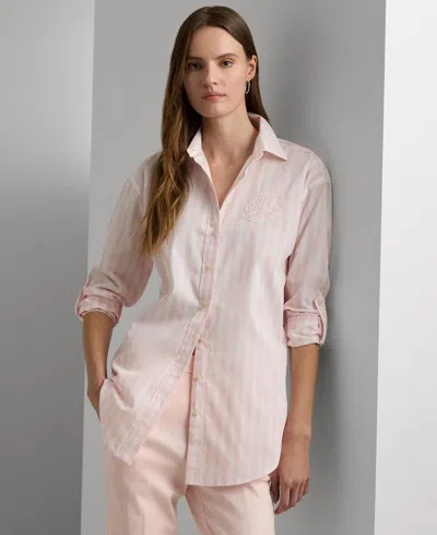 Lauren Ralph Lauren Women's Cotton Striped Shirt, Regular & Petite In Pink Opal,white