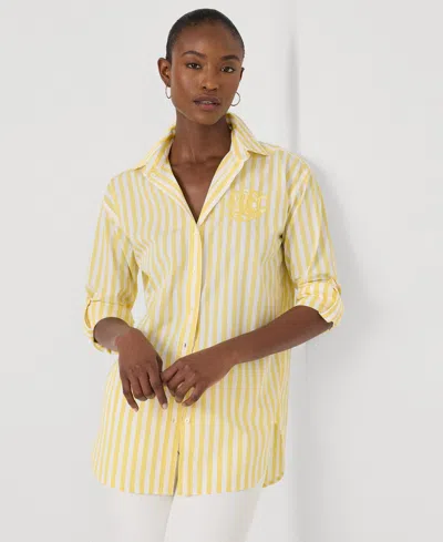 Lauren Ralph Lauren Women's Cotton Striped Shirt, Regular & Petite In Primrose Yellow,white