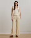 Ralph Lauren Lauren  Wide Leg Cotton Twill Pants In Ivory Beige