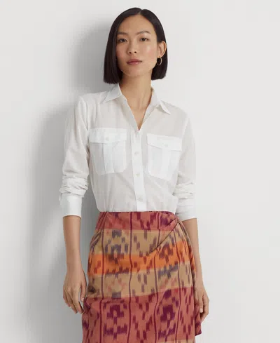 ラルフ・ローレン Lauren Ralph Lauren Cotton Voile Shirt レディース シャツ トップス White LAUREN RALPH LAUREN STRETCH COTTON SHIRT | White Women's | YOOX