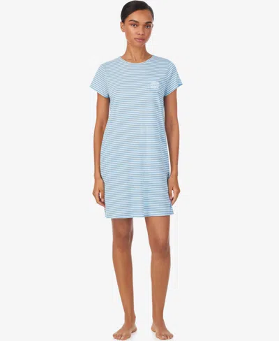 Ralph Lauren Women's Crew Neck Sleepshirt With Pocket In Blue Stripe