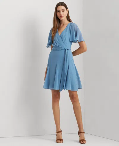 Lauren Ralph Lauren Women's Crinkle Georgette Surplice Dress In Pale Azure