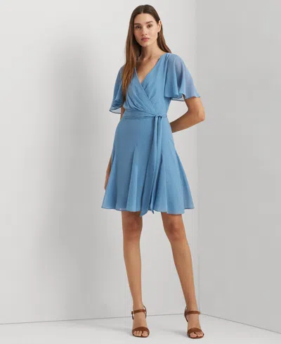 Ralph Lauren Women's Crinkle Georgette Surplice Dress In Sky Blue