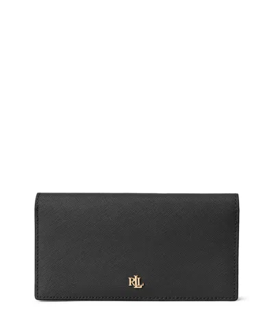 Lauren Ralph Lauren Women's Crosshatch Leather Slim Snapped-closure Wallet In Black