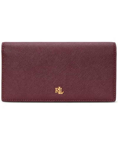 Lauren Ralph Lauren Women's Crosshatch Leather Slim Snapped-closure Wallet In Burgundy