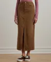 Ralph Lauren Lauren  Daniela Front Slit Denim Midi Skirt In Honey Tan