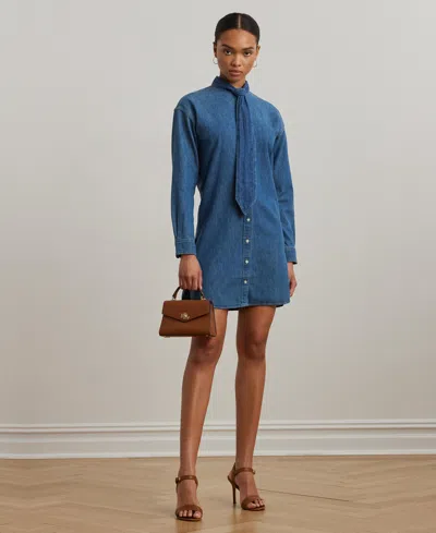 Ralph Lauren Women's Denim Tie-neck Shirtdress In Opal Wash