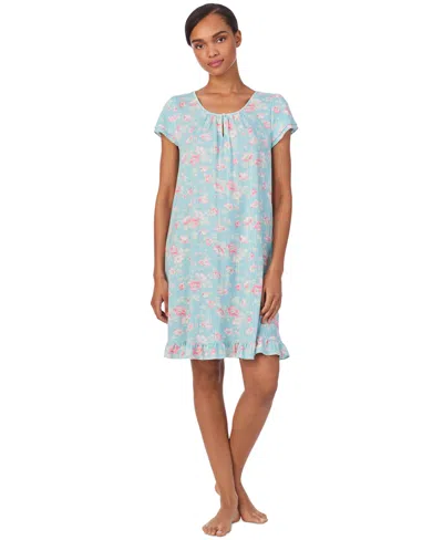 Ralph Lauren Women's Double-flutter-sleeve Keyhole-neck Nightgown In Blue Floral