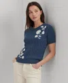 Ralph Lauren Petite Cable-knit Polo Sweater In Indigo