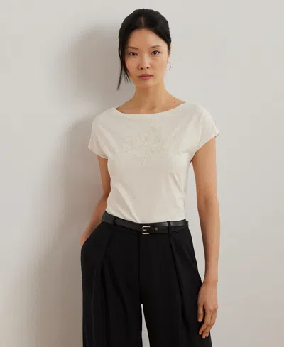 Ralph Lauren Women's Embroidered Jersey Tee, Regular & Petite In Mascarpone Cream