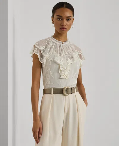 Lauren Ralph Lauren Women's Embroidered Ruffled Top In White