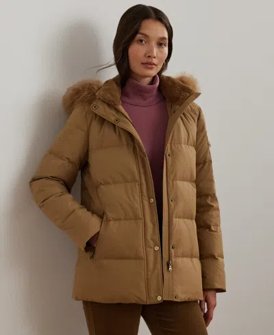 Ralph Lauren Women's Faux-fur Hooded Puffer Coat In Classic Camel