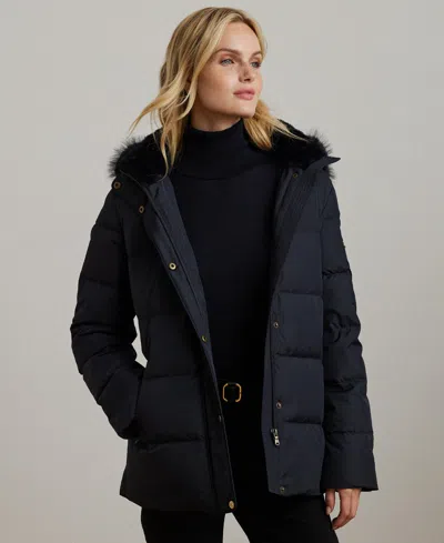 Ralph Lauren Women's Faux-fur Hooded Puffer Coat In Dk Navy