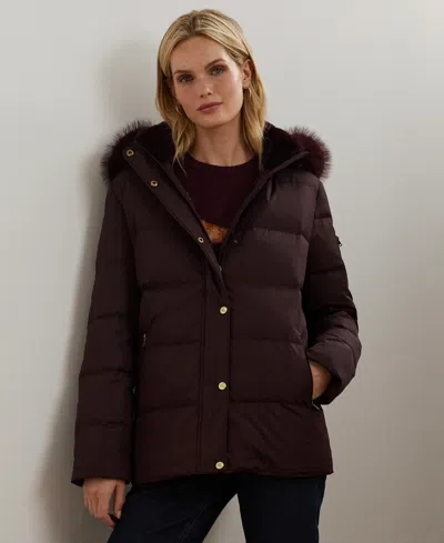 Ralph Lauren Women's Faux-fur Hooded Puffer Coat In Pinot Noir