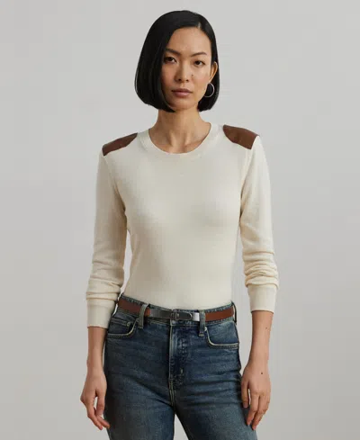 Ralph Lauren Women's Faux-leather-trim Cotton-blend Sweater In Mascarpone Cream