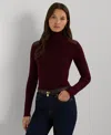 Ralph Lauren Women's Faux-leather-trim Ribbed Turtleneck In Pinot Noir